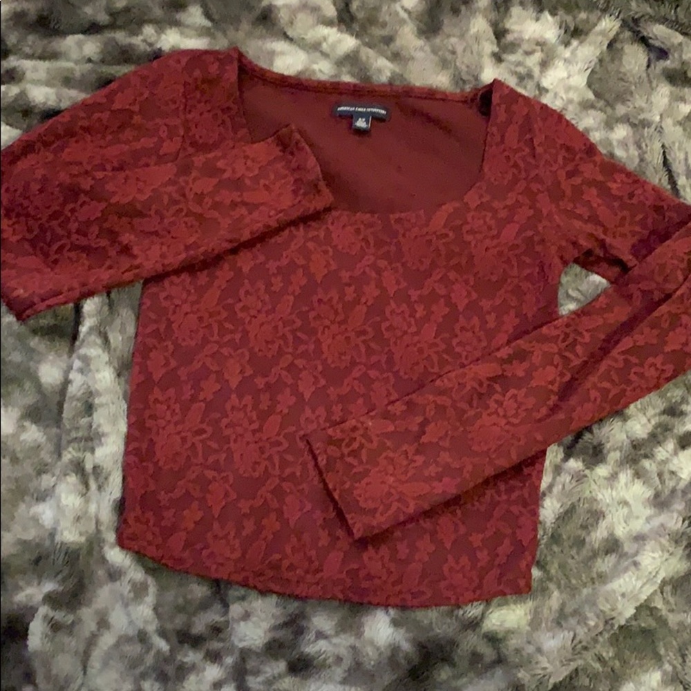 Burgundy long sleeved tight fit American eagle